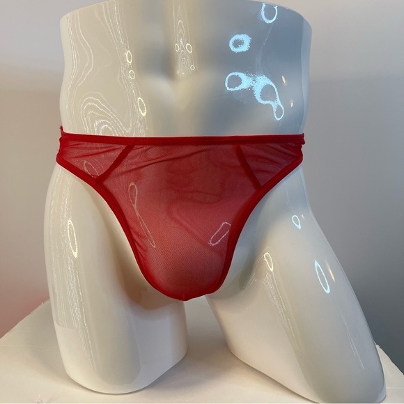 Mens Thong G-String Underwear Mesh Sheer See Through Red Medium NWT - Picture 12 of 12